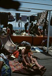 on deck of the ferry to Haifa